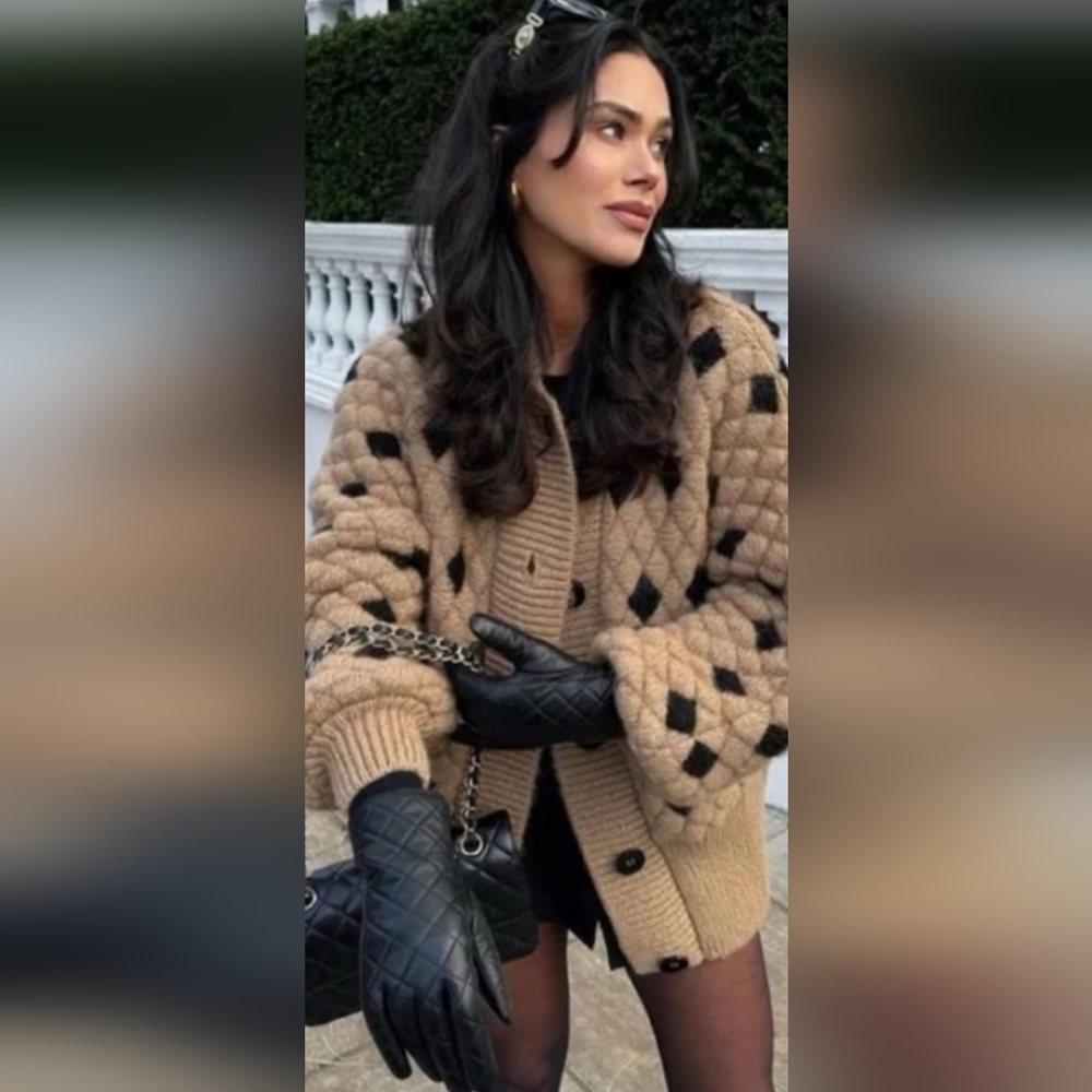 Zara Tan and Black Diamond Knit Cardigan